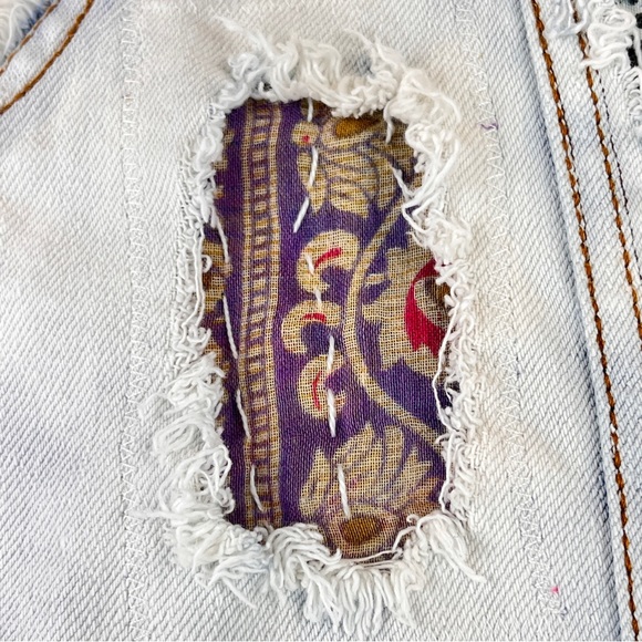 Pistola Boho Denim Distressed Vest Jacket Upcycled 3D Crochet Festival S/M - Picture 12 of 15